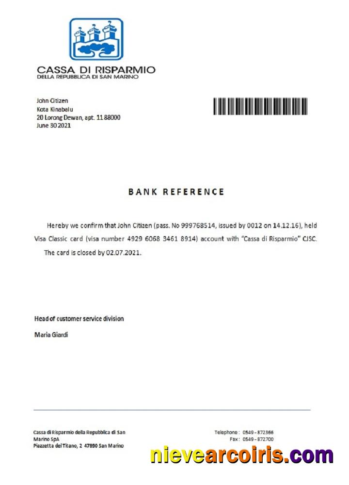 San Marino Cassa di Risparmio closure reference